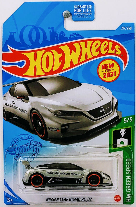 Hot Wheels 2021 - Collector # 217/250 - HW Green Speed 5/5 - New Models - Nissan Leaf Nismo RC_02 - Silver - USA Card