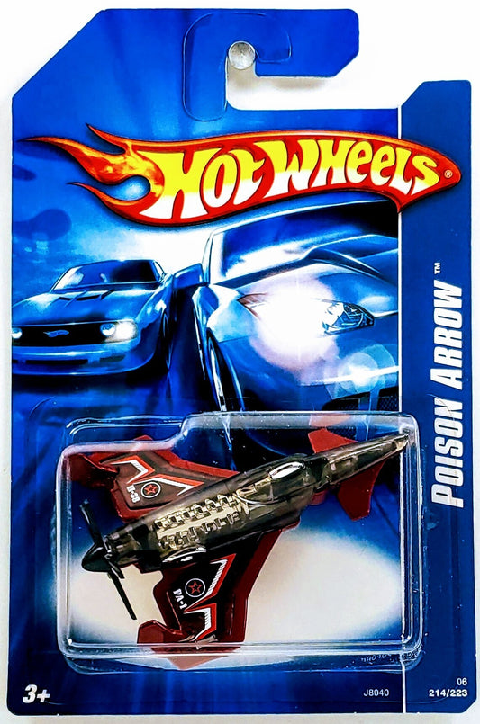 Hot Wheels 2006 - Collector # 214/223 - Poison Arrow (Experimental Aircraft) - Black &amp; Dark Red - USA ’07 Card