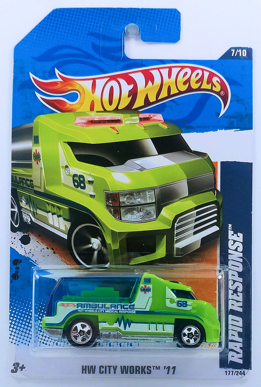 Hot Wheels 2011 - Collector # 177/244 - HW City Works 7/10 - Rapid Response (Ambulance) - Green