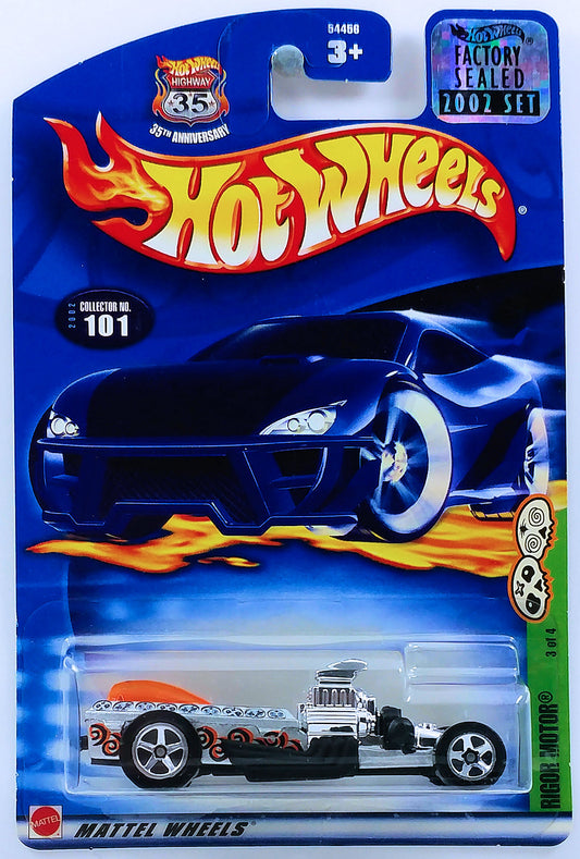 Hot Wheels 2002 - Collector # 101/240 - Grave Rave Series 3/4 - Rigor Motor - Metallic Silver - Matte Black Base & Exhaust - FSC