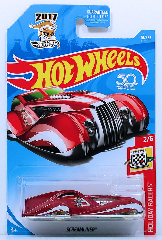 Hot Wheels 2018 - Collector # 051/365 - Holiday Racers 2/6 - Screamliner - Red / 'Christmas 2017' - USA 50th Card
