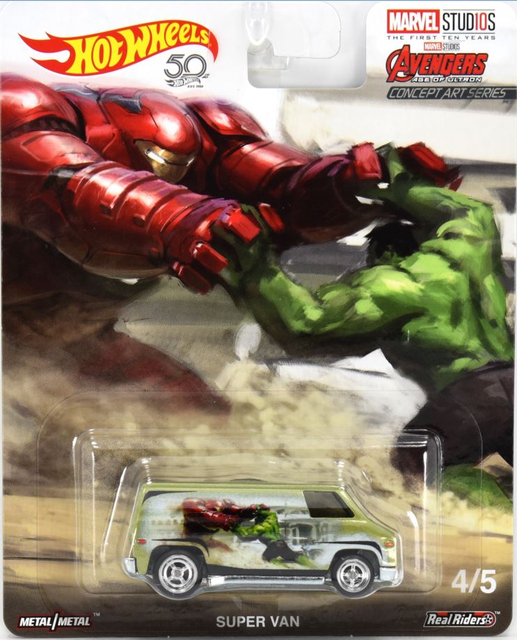 Hot Wheels 2018 - Premium / Pop Culture / Marvel / Avengers - Super Van - Metallic Light Green / Ironman &amp; The Hulk - Metal/Metal & Real Riders