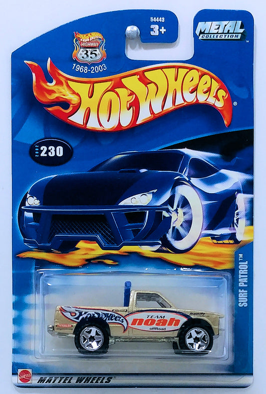 Hot Wheels 2002 - Collector # 230/240 - Surf Patrol - Gold - USA '1968 - 2003 Anniversary' Card