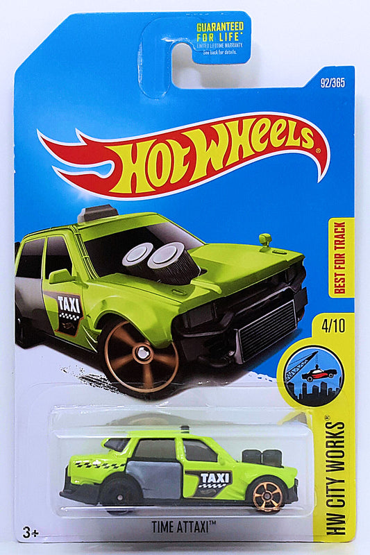Hot Wheels 2017 - Collector # 092/365 - HW City Works 4/10 - Time Attaxi - Lime Green / Taxi - USA Card