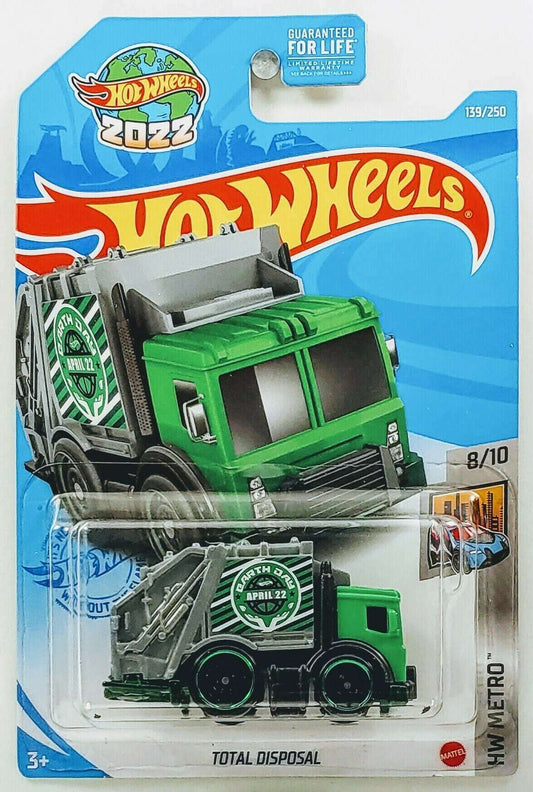 Hot Wheels 2021 - Collector # 139/250 - HW Metro 8/10 - Total Disposal - Green & Gray / Earth Day - USA Card