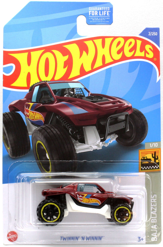 Hot Wheels 2022 - Collector # 002/250 - Baja Blazers 1/10 - Twinnin' 'N Winnin' - Dark Red - USA Card