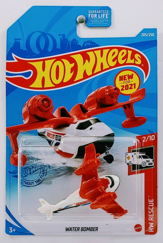 Hot Wheels 2021 - Collector # 205/250 - HW Rescue # 2/10 - Water Bomber - Red & White - Black Window - Black Plastic Base - USA Card
