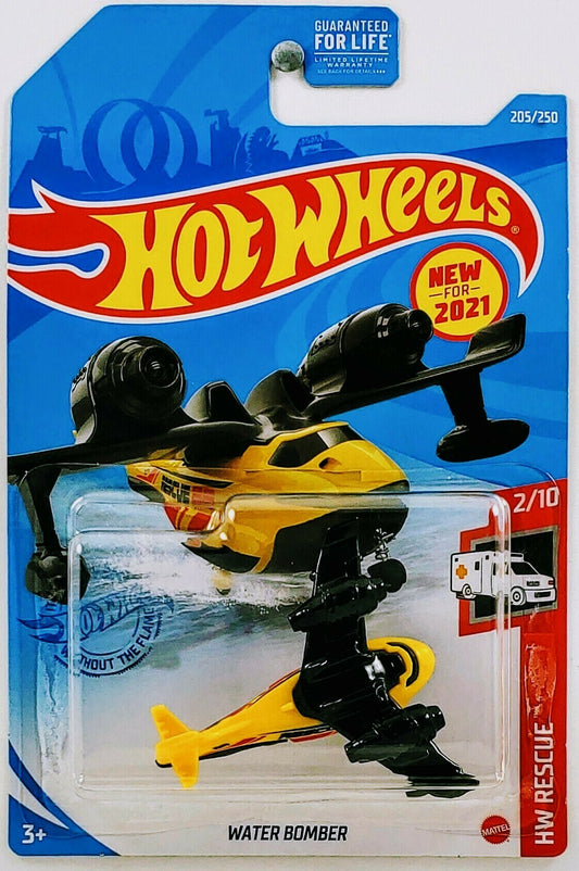 Hot Wheels 2021 - Collector # 205/250 - HW Rescue 2/10 - New Model - Water Bomber - Black & Yellow - USA Card